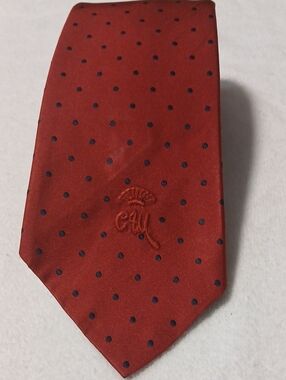 Men's Red Polka Dot Silk Tie with Embroidered Crest